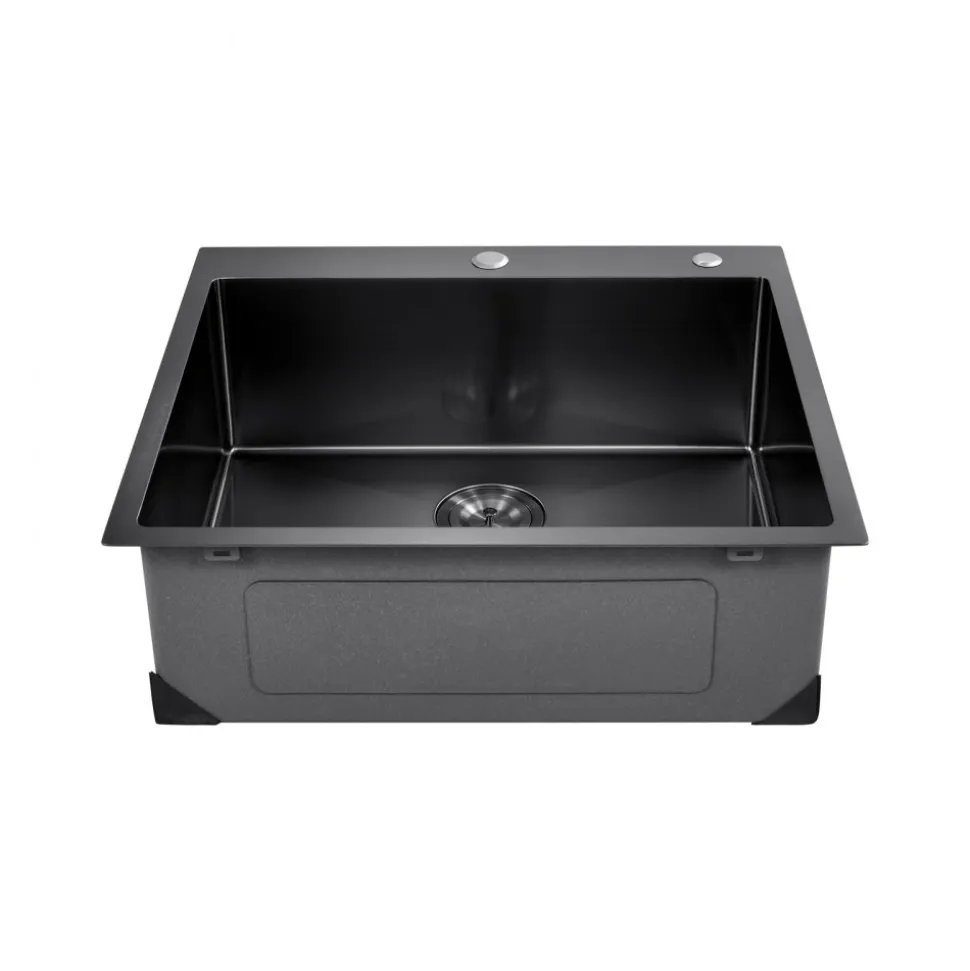 VEVOR 25 inch Kitchen Sink Workstation, 304 Stainless Steel Top Mount Sinks, Drop-In Single Bowl Farmhouse Basin with Accessories, Household Dishwasher Sinks for RV, Prep Kitchen, and Bar (Black)