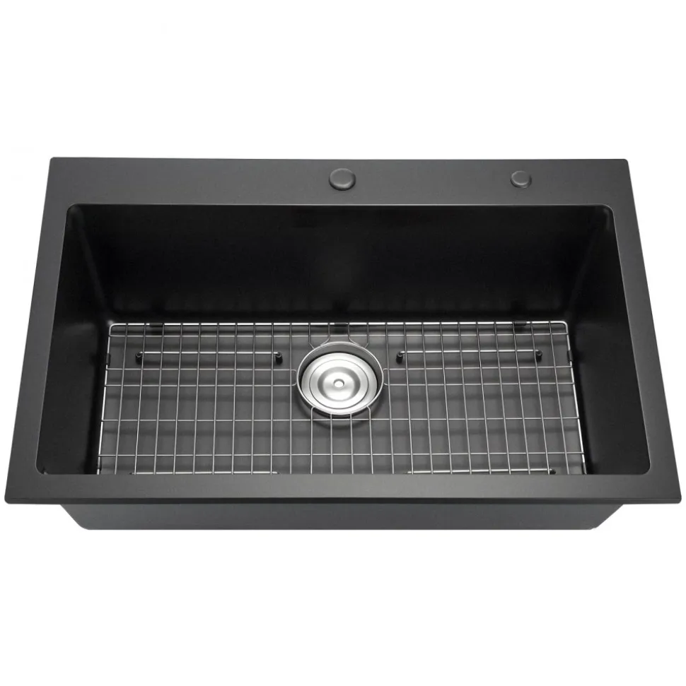 VEVOR 33 inch Kitchen Sink Workstation, Top Mount Granite Sinks, Drop-In Single Bowl Farmhouse Basin with Multiple Accessories, Household Dishwasher Sinks for RV, Prep Kitchen, and Bar (Black)