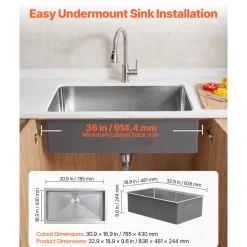 VEVOR 27-inch Kitchen Undermount Single Bowl Sinks, Stainless Steel Drop-In Farmhouse Basin with Accessories, Household Dishwasher Sinks for RV, Prep Kitchen, Laundry Room, Bar