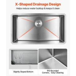 VEVOR 32-inch Kitchen Undermount Single Bowl Sinks, Stainless Steel Drop-In Farmhouse Basin with Accessories, Household Dishwasher Sinks for RV, Prep Kitchen, Laundry Room, Bar