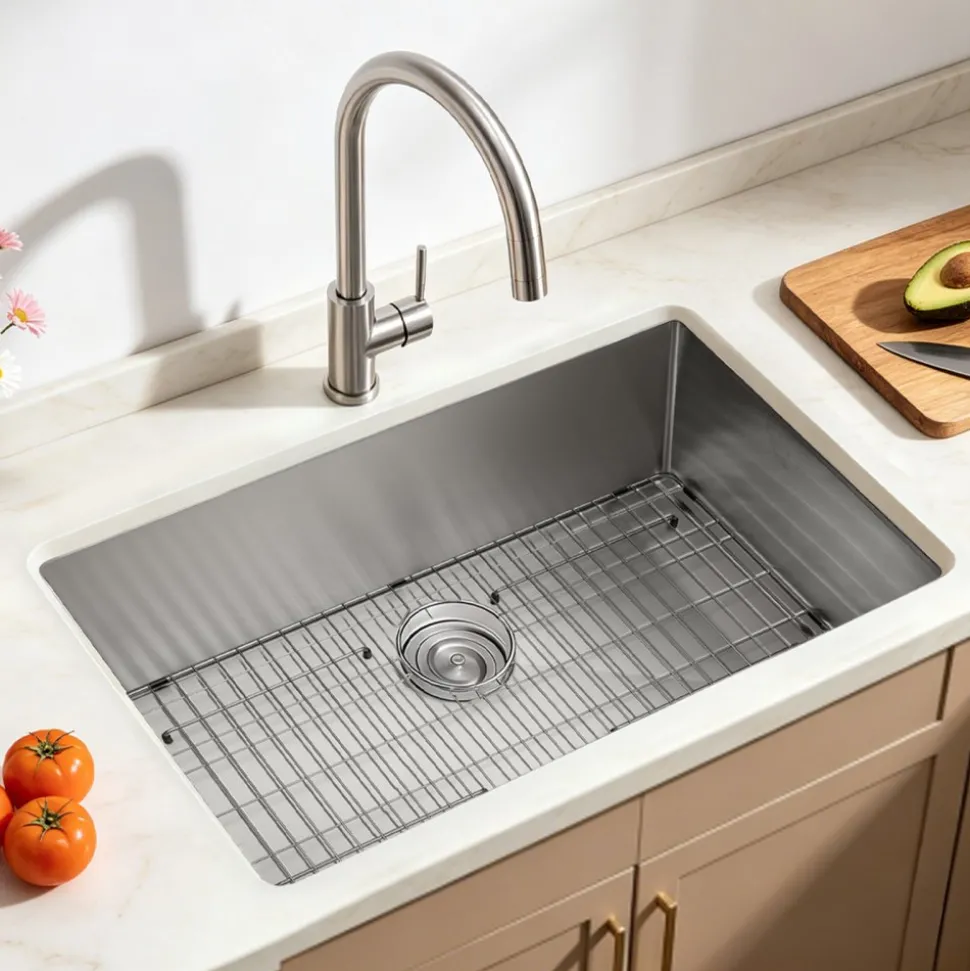 VEVOR 32-inch Kitchen Undermount Single Bowl Sinks, Stainless Steel Drop-In Farmhouse Basin with Accessories, Household Dishwasher Sinks for RV, Prep Kitchen, Laundry Room, Bar
