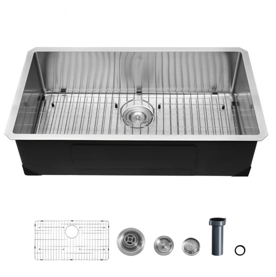 VEVOR 32-inch Kitchen Undermount Single Bowl Sinks, Stainless Steel Drop-In Farmhouse Basin with Accessories, Household Dishwasher Sinks for RV, Prep Kitchen, Laundry Room, Bar