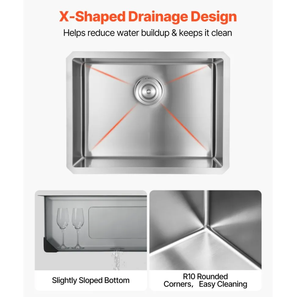 VEVOR 30-inch Kitchen Undermount Single Bowl Sinks, Stainless Steel Drop-In Farmhouse Basin with Accessories, Household Dishwasher Sinks for RV, Prep Kitchen, Laundry Room, Bar