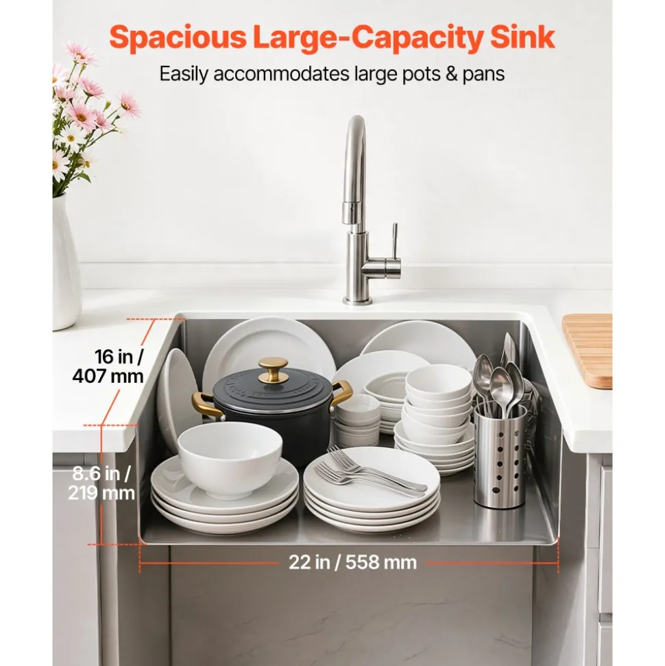 VEVOR 30-inch Kitchen Undermount Single Bowl Sinks, Stainless Steel Drop-In Farmhouse Basin with Accessories, Household Dishwasher Sinks for RV, Prep Kitchen, Laundry Room, Bar