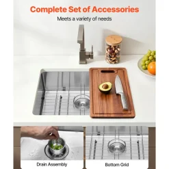 VEVOR 30-inch Kitchen Undermount Single Bowl Sinks, Stainless Steel Drop-In Farmhouse Basin with Accessories, Household Dishwasher Sinks for RV, Prep Kitchen, Laundry Room, Bar