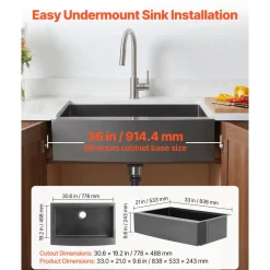 VEVOR 33-inch Kitchen Undermount Single Bowl Sinks, Stainless Steel Drop-In Farmhouse Basin with Ledge & Accessories, Household Dishwasher Sinks for RV, Prep Kitchen, Laundry Room, Bar