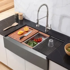 VEVOR 33-inch Kitchen Undermount Single Bowl Sinks, Stainless Steel Drop-In Farmhouse Basin with Ledge & Accessories, Household Dishwasher Sinks for RV, Prep Kitchen, Laundry Room, Bar