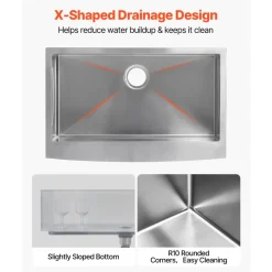 VEVOR 33-inch Kitchen Undermount Single Bowl Sinks, Stainless Steel Drop-In Farmhouse Basin with Accessories, Household Dishwasher Sinks for RV, Prep Kitchen, Laundry Room, Bar