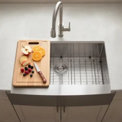 VEVOR 33-inch Kitchen Undermount Single Bowl Sinks, Stainless Steel Drop-In Farmhouse Basin with Accessories, Household Dishwasher Sinks for RV, Prep Kitchen, Laundry Room, Bar