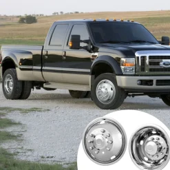 VEVOR 19.5-inch 10 Lug Wheel Simulators, 304 Stainless Steel Wheel Simulator Kit with Mirror Polished Finish, 2 Front and 2 Rear Wheel Covers Fit for For Ford F450/F550 (2005-2020), 4 pcs