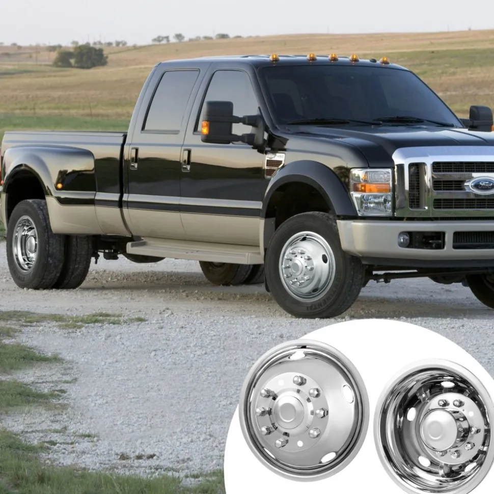 VEVOR 19.5-inch 10 Lug Wheel Simulators, 304 Stainless Steel Wheel Simulator Kit with Mirror Polished Finish, 2 Front and 2 Rear Wheel Covers Fit for For Ford F450/F550 (2005-2020), 4 pcs