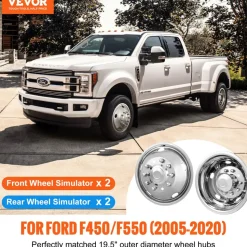 VEVOR 19.5-inch 10 Lug Wheel Simulators, 304 Stainless Steel Wheel Simulator Kit with Mirror Polished Finish, 2 Front and 2 Rear Wheel Covers Fit for For Ford F450/F550 (2005-2020), 4 pcs