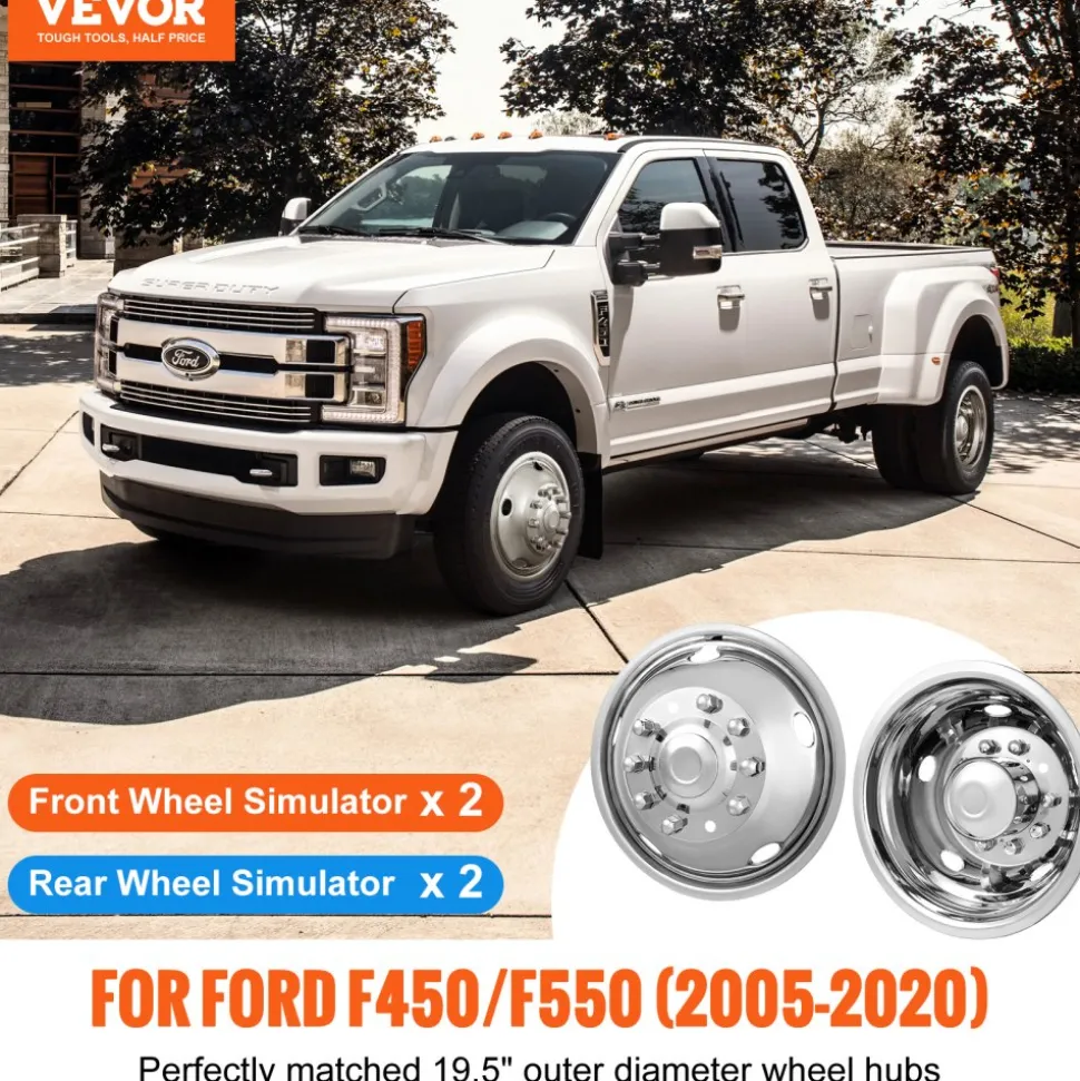 VEVOR 19.5-inch 10 Lug Wheel Simulators, 304 Stainless Steel Wheel Simulator Kit with Mirror Polished Finish, 2 Front and 2 Rear Wheel Covers Fit for For Ford F450/F550 (2005-2020), 4 pcs