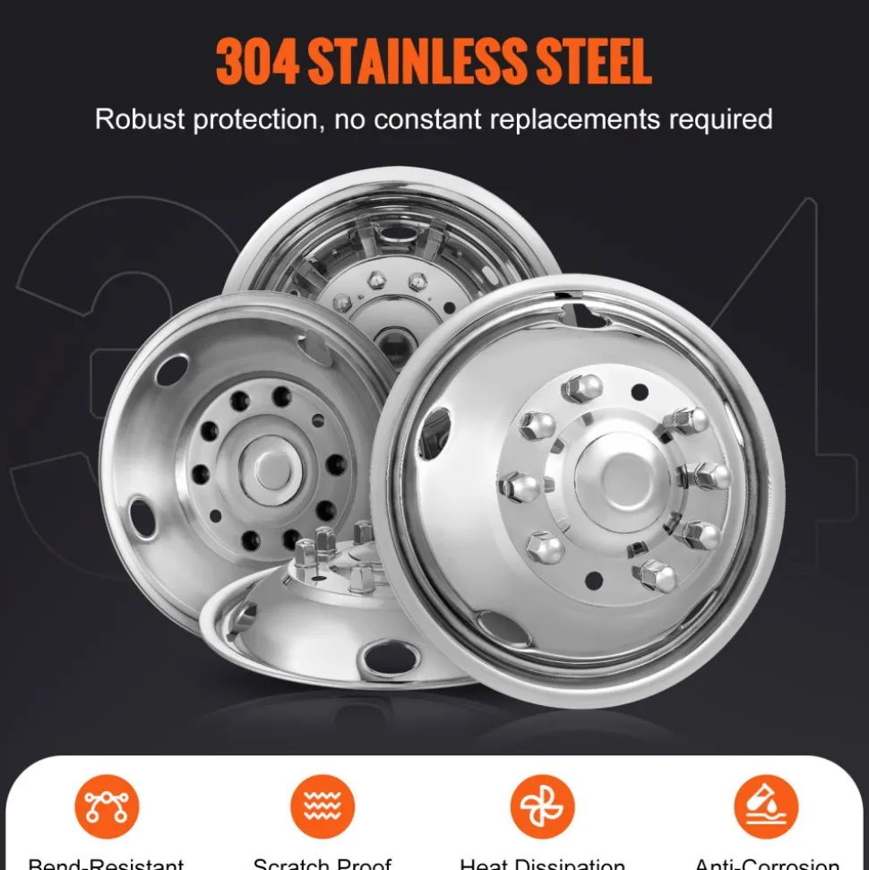 VEVOR 19.5-inch 10 Lug Wheel Simulators, 304 Stainless Steel Wheel Simulator Kit with Mirror Polished Finish, 2 Front and 2 Rear Wheel Covers Fit for For Ford F450/F550 (2005-2020), 4 pcs