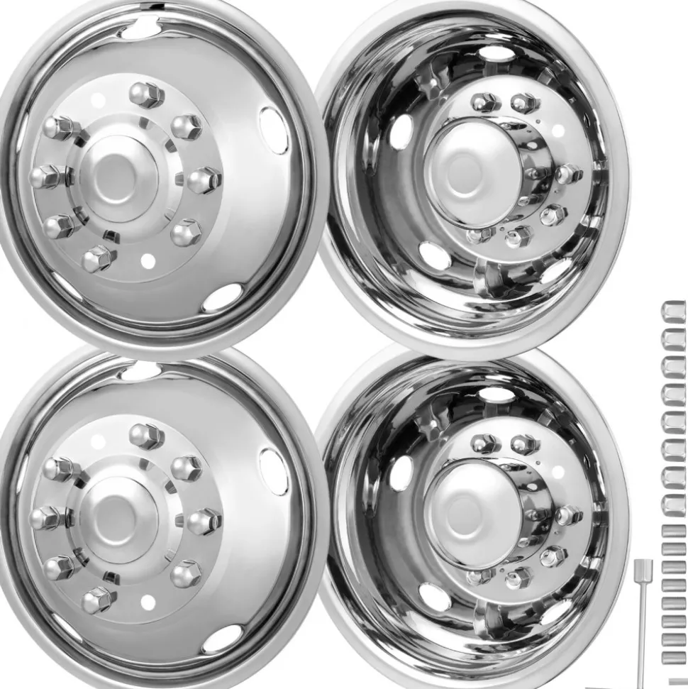 VEVOR 19.5-inch 10 Lug Wheel Simulators, 304 Stainless Steel Wheel Simulator Kit with Mirror Polished Finish, 2 Front and 2 Rear Wheel Covers Fit for For Ford F450/F550 (2005-2020), 4 pcs