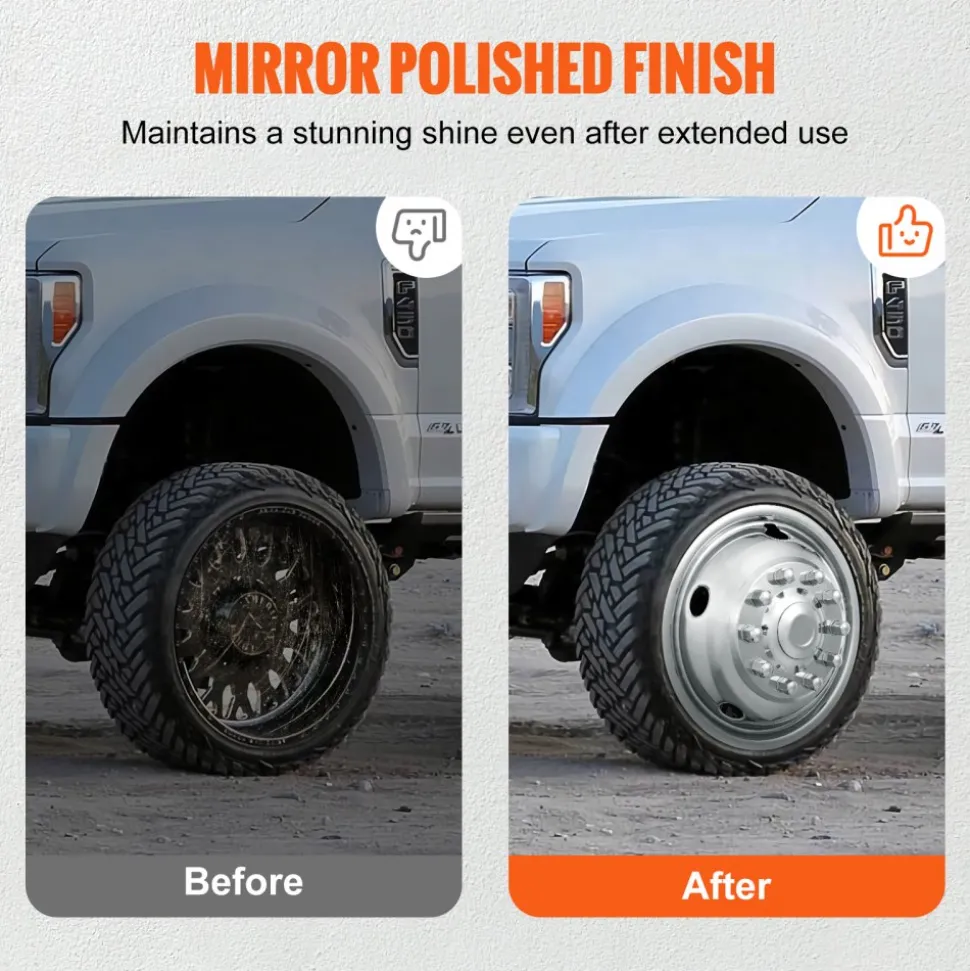 VEVOR 19.5-inch 10 Lug Wheel Simulators, 304 Stainless Steel Wheel Simulator Kit with Mirror Polished Finish, 2 Front and 2 Rear Wheel Covers Fit for For Ford F450/F550 (2005-2020), 4 pcs