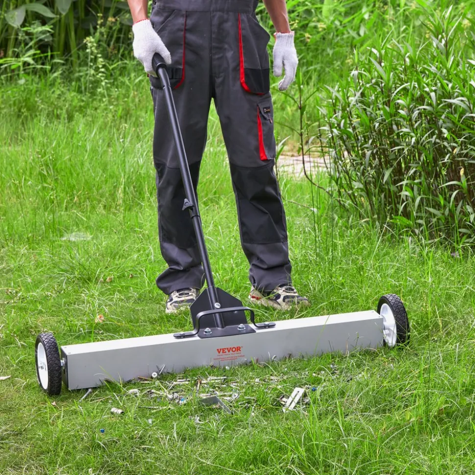 VEVOR 36-Inch Magnetic Sweeper with Wheels, 55 lbs Capacity, with Telescoping Magnetic Pickup Tool, Adjustable Handle, Magnetic Pickup Sweeper to Pick Up Nails and Screws, for Workshop, Garage, Yard