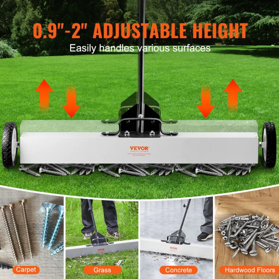 VEVOR 36-Inch Magnetic Sweeper with Wheels, 55 lbs Capacity, with Telescoping Magnetic Pickup Tool, Adjustable Handle, Magnetic Pickup Sweeper to Pick Up Nails and Screws, for Workshop, Garage, Yard