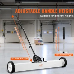 VEVOR 36-Inch Magnetic Sweeper with Wheels, 55 lbs Capacity, with Telescoping Magnetic Pickup Tool, Adjustable Handle, Magnetic Pickup Sweeper to Pick Up Nails and Screws, for Workshop, Garage, Yard
