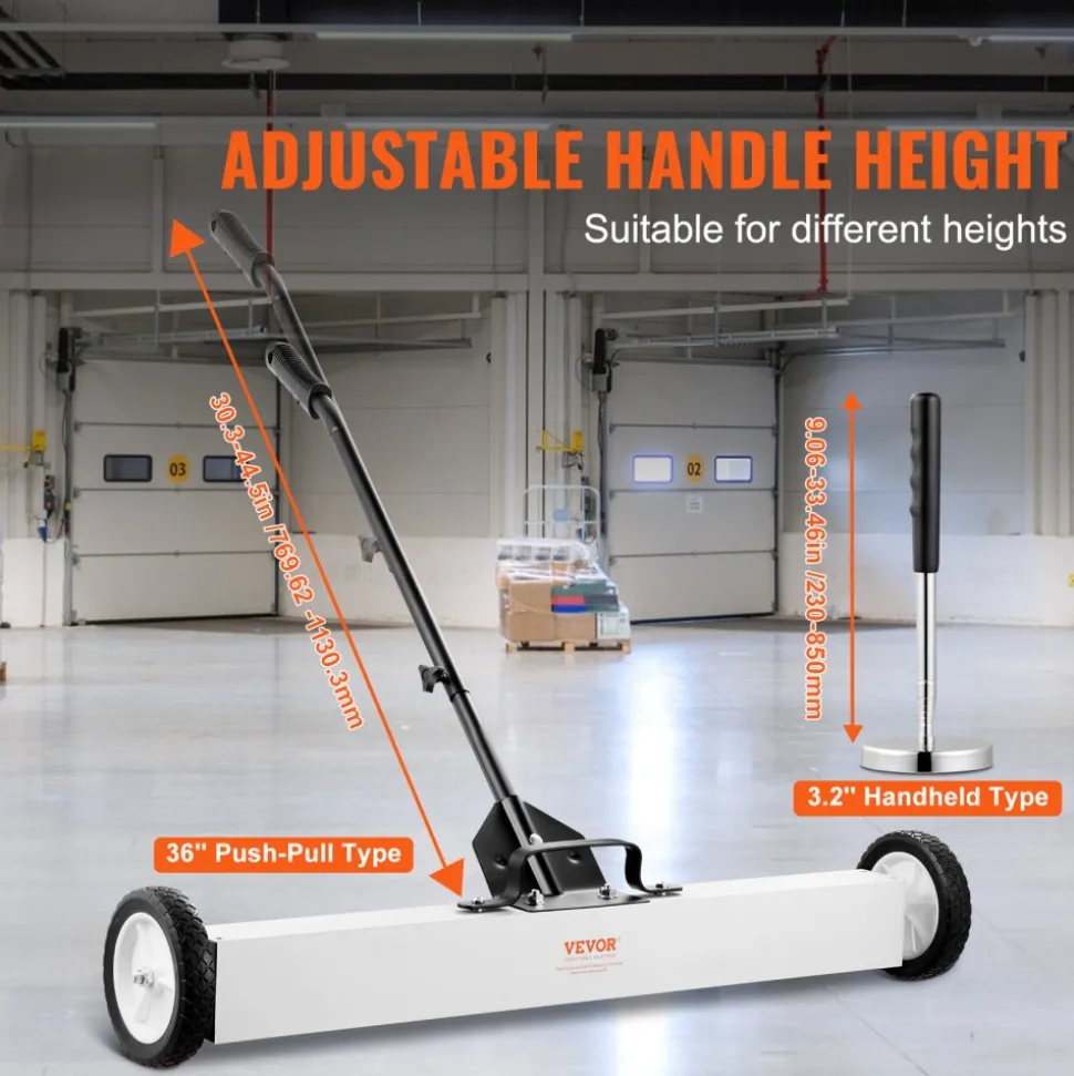 VEVOR 36-Inch Magnetic Sweeper with Wheels, 55 lbs Capacity, with Telescoping Magnetic Pickup Tool, Adjustable Handle, Magnetic Pickup Sweeper to Pick Up Nails and Screws, for Workshop, Garage, Yard