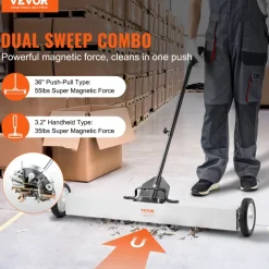 VEVOR 36-Inch Magnetic Sweeper with Wheels, 55 lbs Capacity, with Telescoping Magnetic Pickup Tool, Adjustable Handle, Magnetic Pickup Sweeper to Pick Up Nails and Screws, for Workshop, Garage, Yard