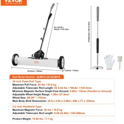 VEVOR 24-Inch Magnetic Sweeper with Wheels, 50 lbs Capacity, with Telescoping Magnetic Pickup Tool, Adjustable Handle, Magnetic Pickup Sweeper to Pick Up Nails and Screws, for Workshop, Garage, Yard