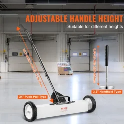VEVOR 24-Inch Magnetic Sweeper with Wheels, 50 lbs Capacity, with Telescoping Magnetic Pickup Tool, Adjustable Handle, Magnetic Pickup Sweeper to Pick Up Nails and Screws, for Workshop, Garage, Yard