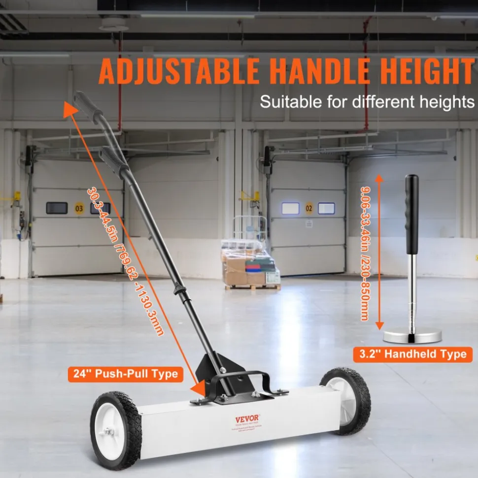 VEVOR 24-Inch Magnetic Sweeper with Wheels, 50 lbs Capacity, with Telescoping Magnetic Pickup Tool, Adjustable Handle, Magnetic Pickup Sweeper to Pick Up Nails and Screws, for Workshop, Garage, Yard