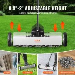 VEVOR 24-Inch Magnetic Sweeper with Wheels, 50 lbs Capacity, with Telescoping Magnetic Pickup Tool, Adjustable Handle, Magnetic Pickup Sweeper to Pick Up Nails and Screws, for Workshop, Garage, Yard