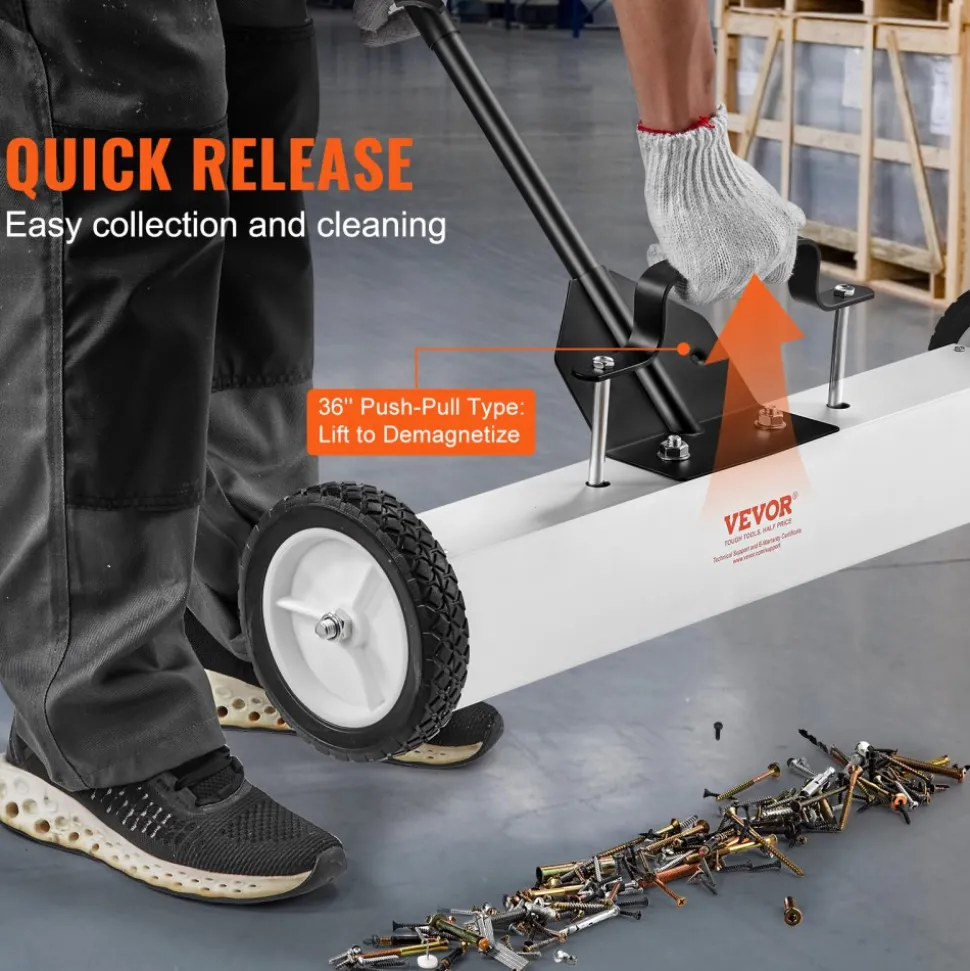 VEVOR 24-Inch Magnetic Sweeper with Wheels, 50 lbs Capacity, with Telescoping Magnetic Pickup Tool, Adjustable Handle, Magnetic Pickup Sweeper to Pick Up Nails and Screws, for Workshop, Garage, Yard