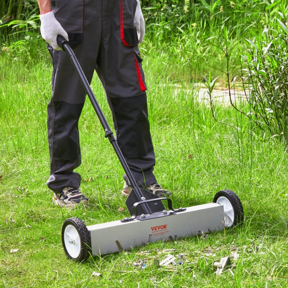 VEVOR 24-Inch Magnetic Sweeper with Wheels, 50 lbs Capacity, with Telescoping Magnetic Pickup Tool, Adjustable Handle, Magnetic Pickup Sweeper to Pick Up Nails and Screws, for Workshop, Garage, Yard