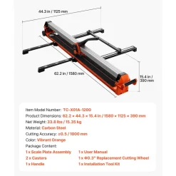 VEVOR 47.2-Inch Manual Tile Cutter, Upgraded Rail and Sliding Head, Precision Alignment Guide, Tungsten Carbide Cutting Wheel, Support Legs with Swivel Wheels, for DIY Pros, Ceramic, Floor, Wall Tiles