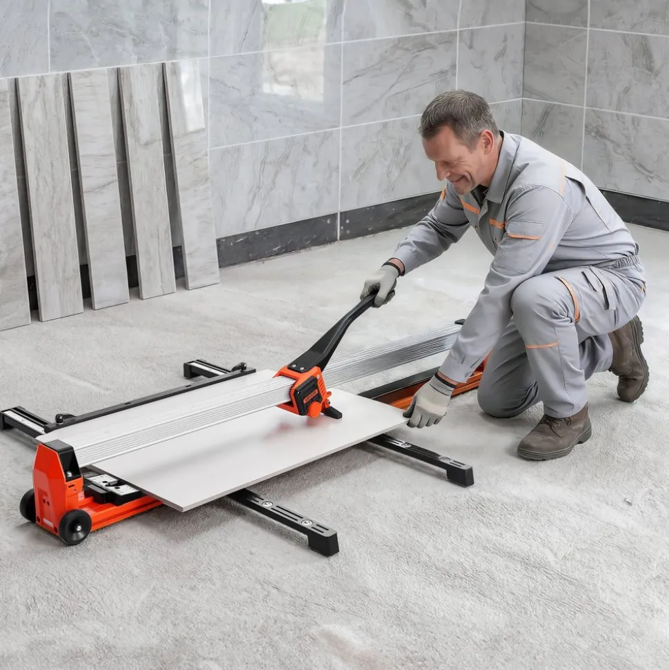 VEVOR 47.2-Inch Manual Tile Cutter, Upgraded Rail and Sliding Head, Precision Alignment Guide, Tungsten Carbide Cutting Wheel, Support Legs with Swivel Wheels, for DIY Pros, Ceramic, Floor, Wall Tiles