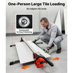 VEVOR 47.2-Inch Manual Tile Cutter, Upgraded Rail and Sliding Head, Precision Alignment Guide, Tungsten Carbide Cutting Wheel, Support Legs with Swivel Wheels, for DIY Pros, Ceramic, Floor, Wall Tiles