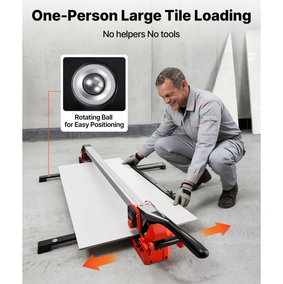 VEVOR 47.2-Inch Manual Tile Cutter, Upgraded Rail and Sliding Head, Precision Alignment Guide, Tungsten Carbide Cutting Wheel, Support Legs with Swivel Wheels, for DIY Pros, Ceramic, Floor, Wall Tiles