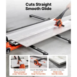 VEVOR 71-Inch Manual Tile Cutter, Upgraded Rail and Sliding Head, Precision Alignment Guide, Tungsten Carbide Cutting Wheel, Support Legs with Swivel Wheels, for DIY Pros, Ceramic, Floor, Wall Tiles