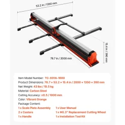 VEVOR 63-Inch Manual Tile Cutter, Upgraded Rail and Sliding Head, Precision Alignment Guide, Tungsten Carbide Cutting Wheel, Support Legs with Swivel Wheels, for DIY Pros, Ceramic, Floor, Wall Tiles