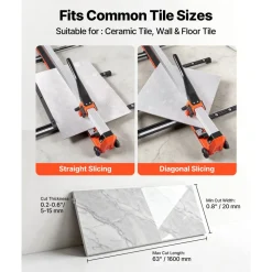 VEVOR 63-Inch Manual Tile Cutter, Upgraded Rail and Sliding Head, Precision Alignment Guide, Tungsten Carbide Cutting Wheel, Support Legs with Swivel Wheels, for DIY Pros, Ceramic, Floor, Wall Tiles