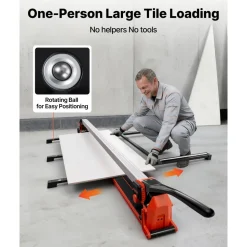 VEVOR 63-Inch Manual Tile Cutter, Upgraded Rail and Sliding Head, Precision Alignment Guide, Tungsten Carbide Cutting Wheel, Support Legs with Swivel Wheels, for DIY Pros, Ceramic, Floor, Wall Tiles