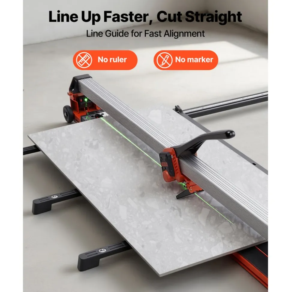 VEVOR 63-Inch Manual Tile Cutter, Upgraded Rail and Sliding Head, Precision Alignment Guide, Tungsten Carbide Cutting Wheel, Support Legs with Swivel Wheels, for DIY Pros, Ceramic, Floor, Wall Tiles