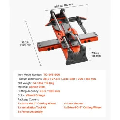 VEVOR 24-Inch Manual Tile Cutter, Upgraded Sliding Head Cutting Tool with Spring-Loaded Base, Angle Fence, Tungsten Carbide Cutting Wheel, Alignment Guide, for DIY Pros, Ceramic, Floor, Wall Tiles