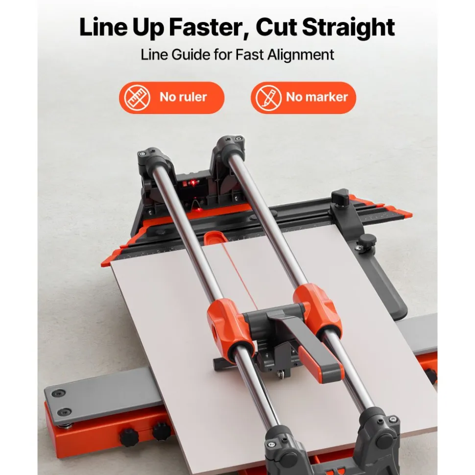 VEVOR 24-Inch Manual Tile Cutter, Upgraded Sliding Head Cutting Tool with Spring-Loaded Base, Angle Fence, Tungsten Carbide Cutting Wheel, Alignment Guide, for DIY Pros, Ceramic, Floor, Wall Tiles