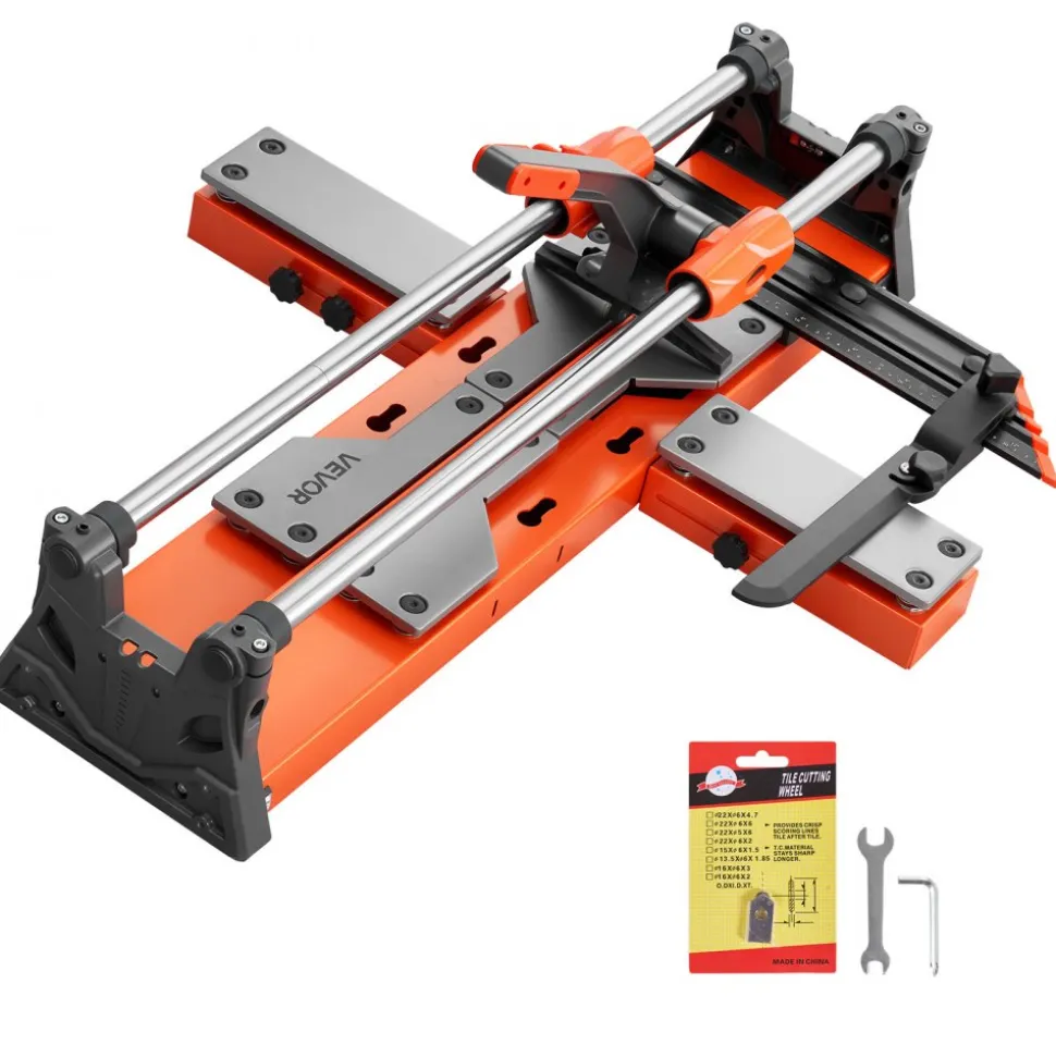 VEVOR 24-Inch Manual Tile Cutter, Upgraded Sliding Head Cutting Tool with Spring-Loaded Base, Angle Fence, Tungsten Carbide Cutting Wheel, Alignment Guide, for DIY Pros, Ceramic, Floor, Wall Tiles