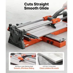 VEVOR 24-Inch Manual Tile Cutter, Upgraded Sliding Head Cutting Tool with Spring-Loaded Base, Angle Fence, Tungsten Carbide Cutting Wheel, Alignment Guide, for DIY Pros, Ceramic, Floor, Wall Tiles