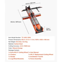 VEVOR 47.2-Inch Manual Tile Cutter, Upgraded Sliding Head Cutting Tool with Spring-Loaded Base, Angle Fence, Tungsten Carbide Cutting Wheel, Alignment Guide, for DIY Pros, Ceramic, Floor, Wall Tiles
