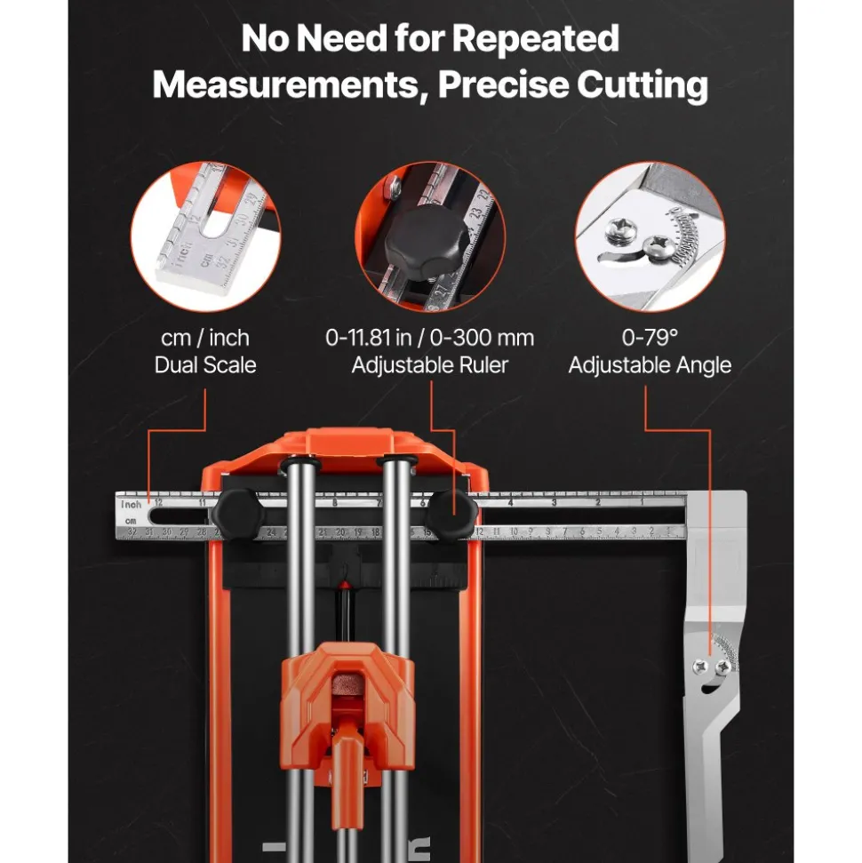VEVOR 17-Inch Manual Tile Cutter for Wall & Polished Tiles,Double Rails for Precise Cutting, Tungsten Carbide Wheel,Non-Slip Handle,Anti-Displacement Pressure Rod,Precise Cuts for Pros & Beginners