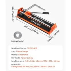 VEVOR 17-Inch Manual Tile Cutter for Wall & Polished Tiles,Double Rails for Precise Cutting, Tungsten Carbide Wheel,Non-Slip Handle,Anti-Displacement Pressure Rod,Precise Cuts for Pros & Beginners
