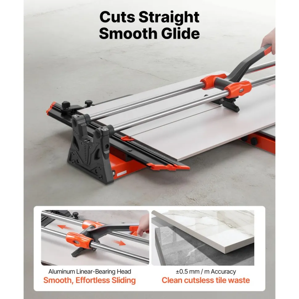 VEVOR 39.4-Inch Manual Tile Cutter, Upgraded Sliding Head Cutting Tool with Spring-Loaded Base, Angle Fence, Tungsten Carbide Cutting Wheel, Alignment Guide, for DIY Pros, Ceramic, Floor, Wall Tiles