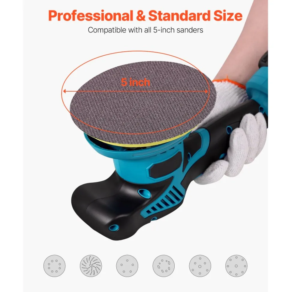 VEVOR 5-inch Mesh Abrasive Sanding Discs 50PCS, Grit 80/120/180/240/320 Assorted Anti-Clogging Ceramic Mesh Sandpapers, Hook-and-Loop Sanding Discs for Metal Wood Plaster, Car Body, Paint Removal