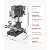 VEVOR 15.875-Inch Mill Drill Machine, 2 HP, Benchtop Milling Drill Press, 150-2560 RPM Adjustable Speed, with Rotating Vise, Laser and Work Light, Milling Drilling Machine, for Woodworking Light Metal